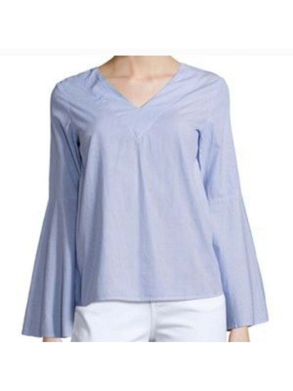 Philosophy V-Neck Blouse Size Medium Women's Blue White Striped Nautical Summer